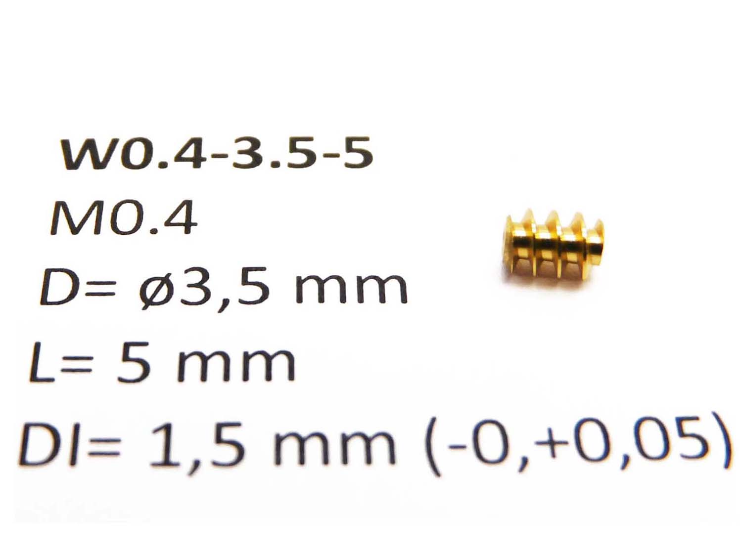 Schnecke Messing M0.4 D=ø3.5 L=5 DI=1.5 mm